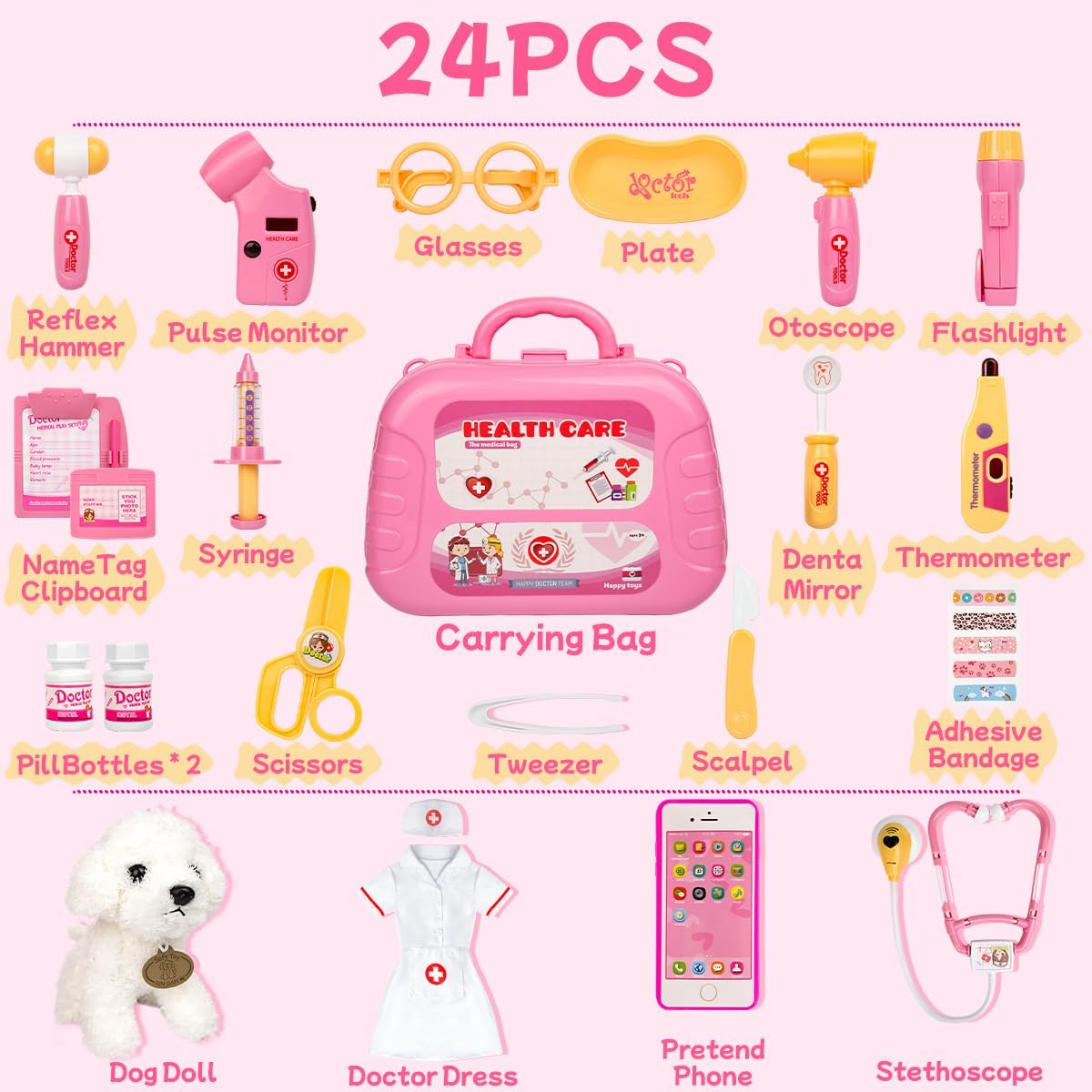 Meland Toy Doctor Kit for Girls - Veterinarian Playset for Girls with Medical Toys, Doctor Costume for Girls Age 3,4,5,6 Year Old for Pretend Play, Christmas Birthday Gift for Toddler Preschool Girls - Image 5