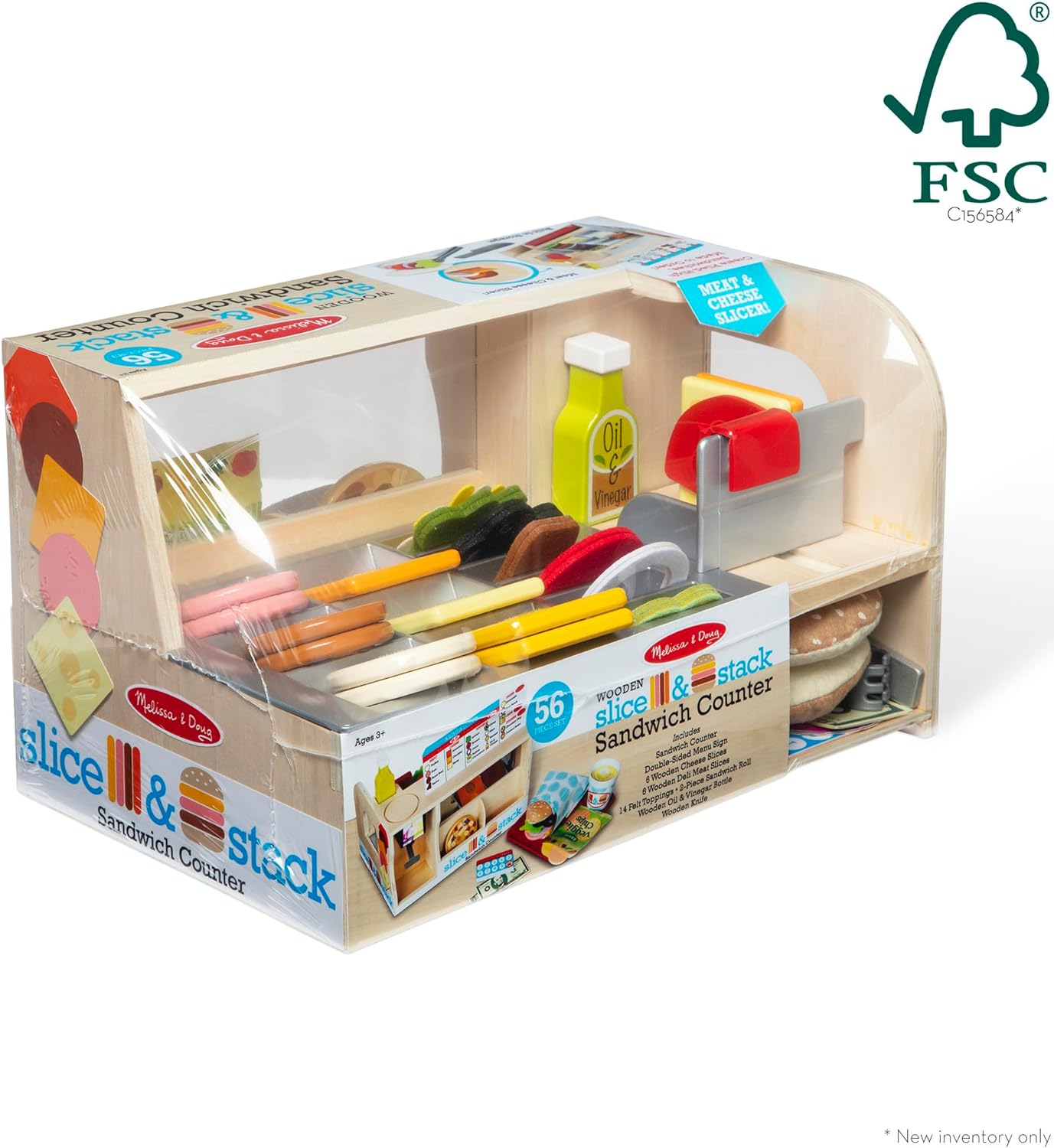 Melissa & Doug Wooden Slice & Stack Sandwich Counter with Deli Slicer – 56-Piece Pretend Play Food Pieces - Image 4