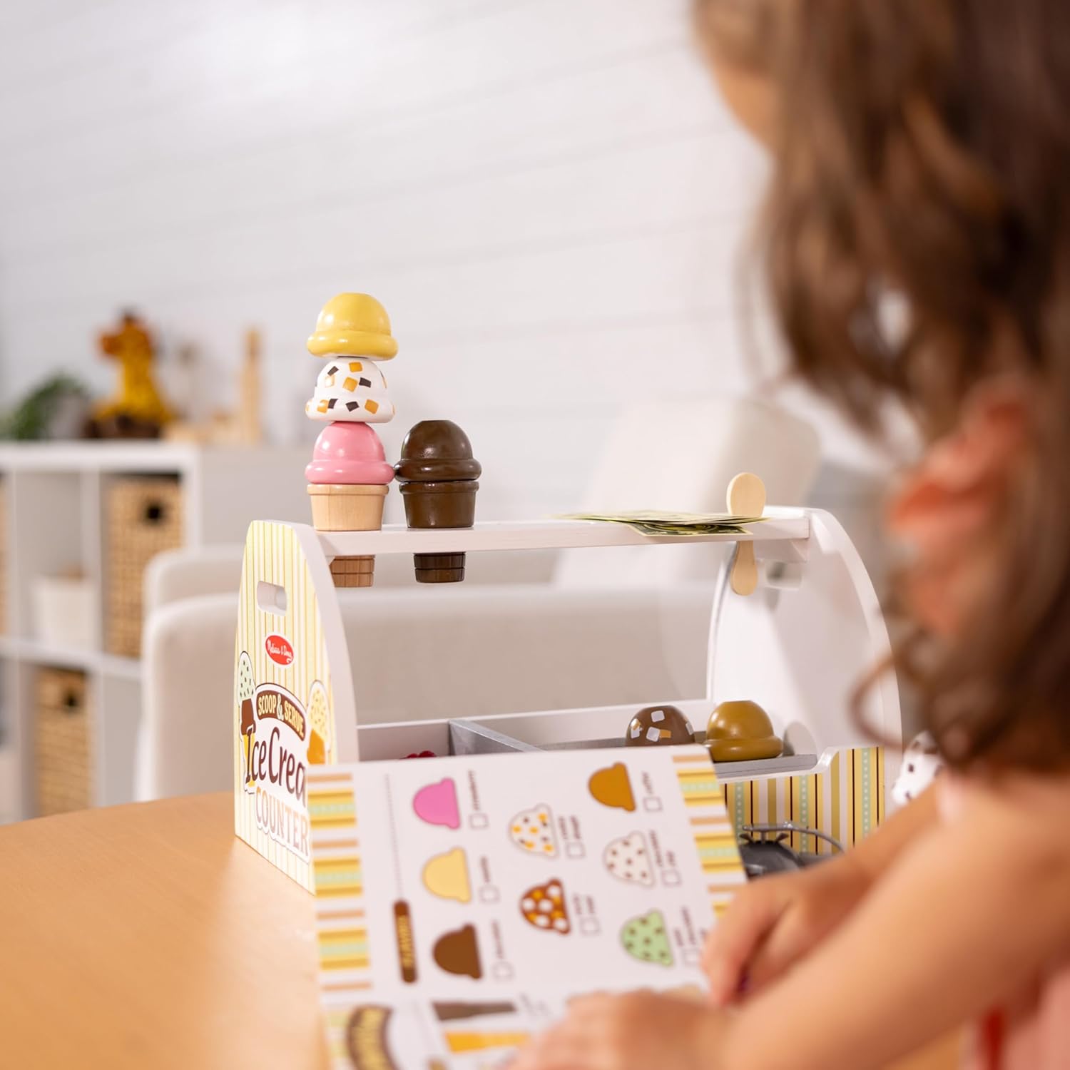 Melissa & Doug Wooden Scoop and Serve Ice Cream Counter (28 pcs) - Play Food and Accessories - Pretend Food Toys, Ice Cream Shop Toys For Kids Ages 3+ - Image 6