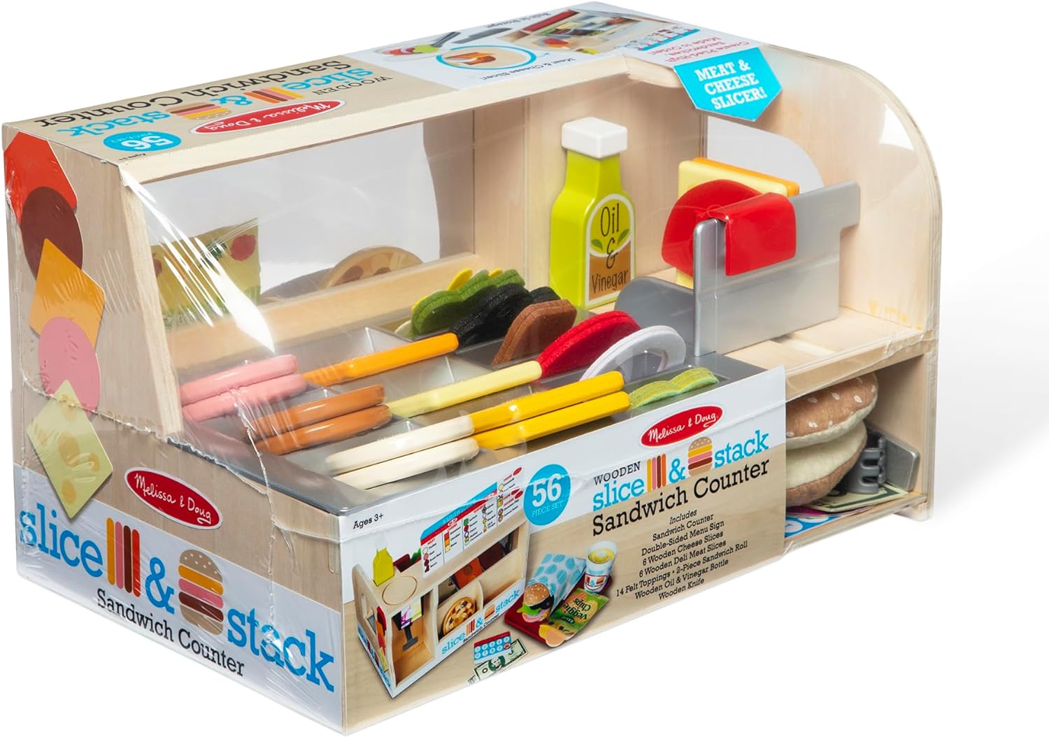 Melissa & Doug Wooden Slice & Stack Sandwich Counter with Deli Slicer – 56-Piece Pretend Play Food Pieces - Image 3