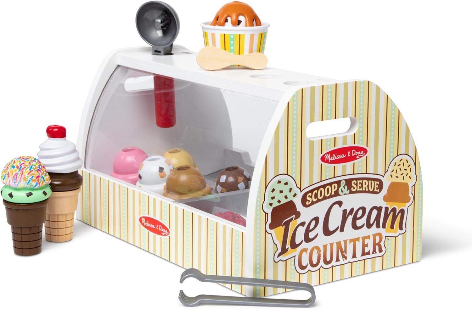Melissa & Doug Wooden Scoop and Serve Ice Cream Counter (28 pcs) - Play Food and Accessories - Pretend Food Toys, Ice Cream Shop Toys For Kids Ages 3+ - Image 4