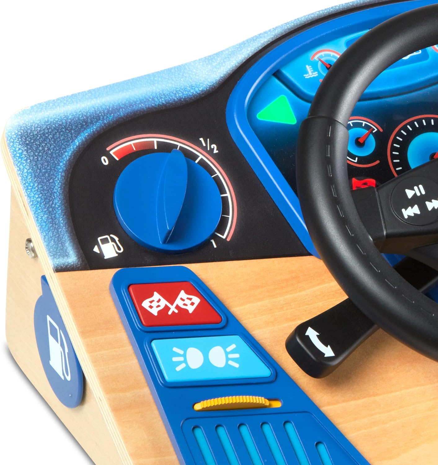 Melissa & Doug Vroom & Zoom Interactive Wooden Dashboard Steering Wheel Pretend Play Driving Toy - FSC Certified - Image 4
