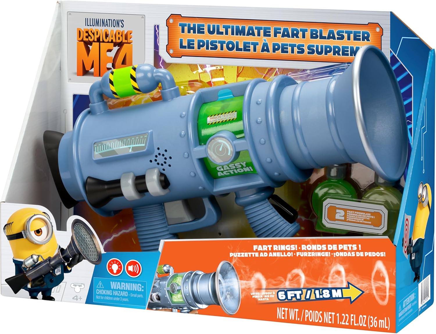 Minions Despicable Me 4 - The Ultimate Fart Blaster | Blasts Out Real Fart Rings of Fog | Plays 15 Different Fart Sounds | Lights Up and Emits Smells | It Includes 2 Different Scented Fart Formulas