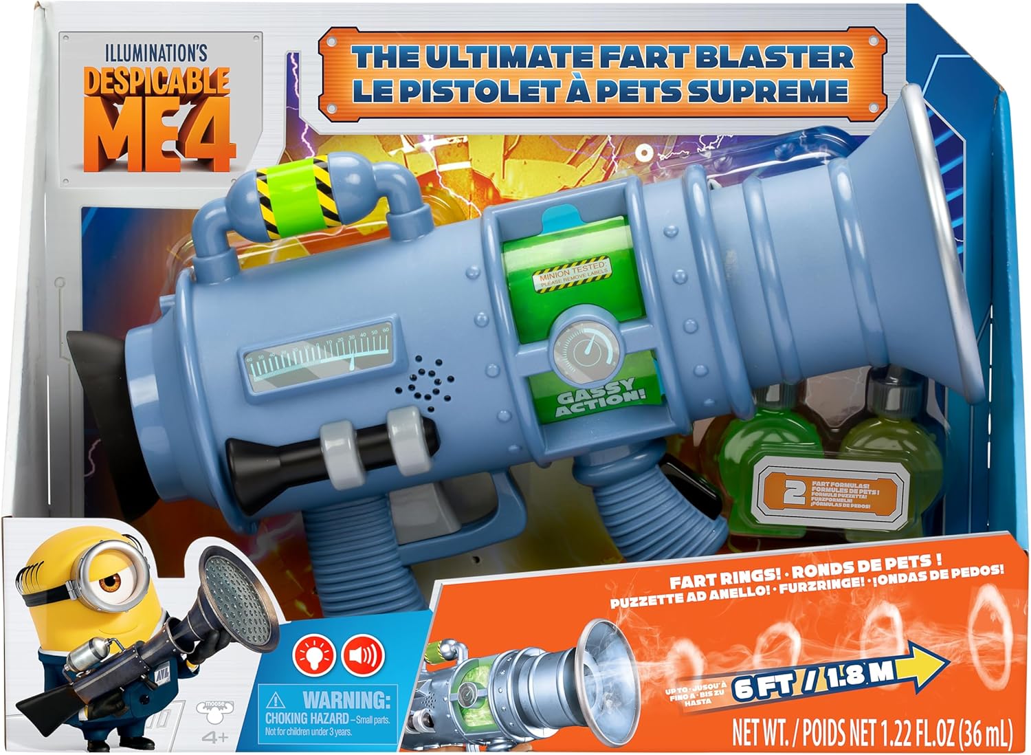 Minions Despicable Me 4 - The Ultimate Fart Blaster | Blasts Out Real Fart Rings of Fog | Plays 15 Different Fart Sounds | Lights Up and Emits Smells | It Includes 2 Different Scented Fart Formulas - Image 2